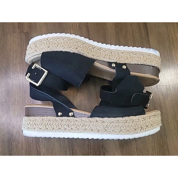 Top Moda Jute-Lined Ankle Strap Sandals – Black & Beige – Size 8 – GUC - Picture 4 of 8